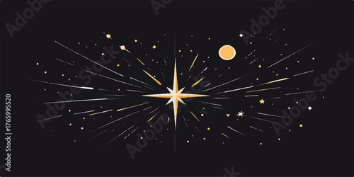 A bright vector illustration of new year fireworks illuminating the night sky with a starry, festive glow