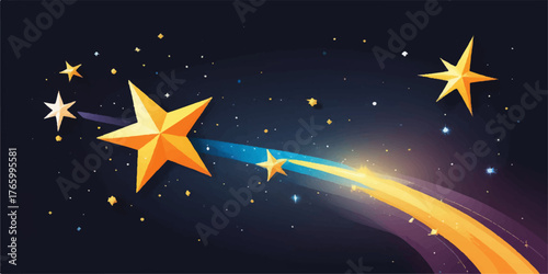 A bright, starry night sky illustration of a blue galaxy with the moon and planet Earth