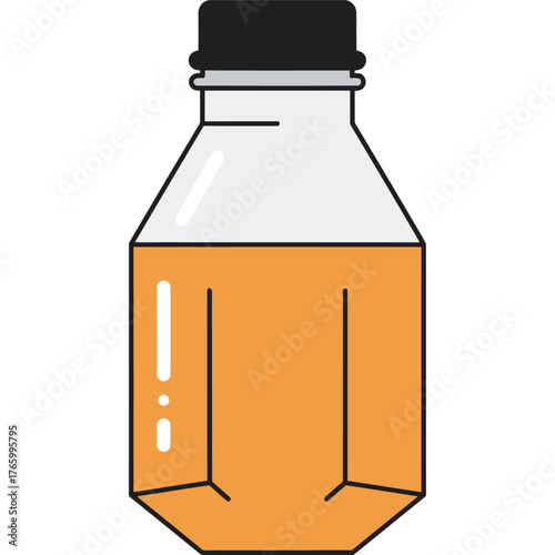 Orange Liquid in Bottle Illustration container drink juice beverage health vitamin isolated graphic design
