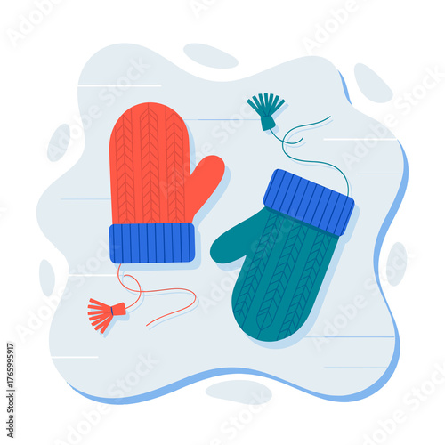 Knitted winter mittens with tassels vector art on transparent background