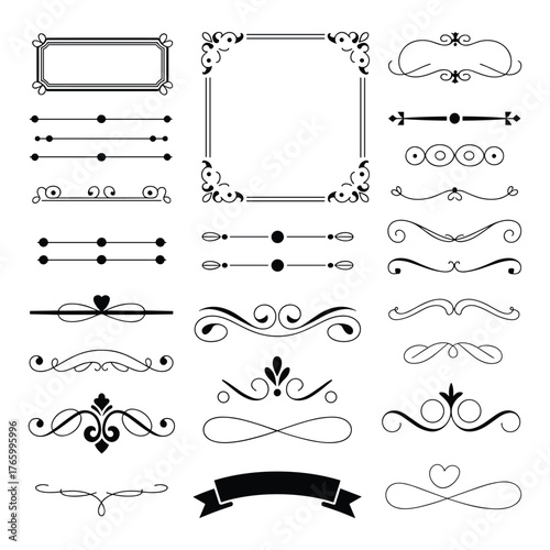 Elegant decorative flourishes and ornate borders vector elements for timeless design projects