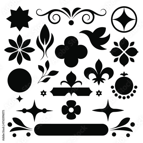 Diverse collection of decorative flourishes ornaments and symbols for design projects vector