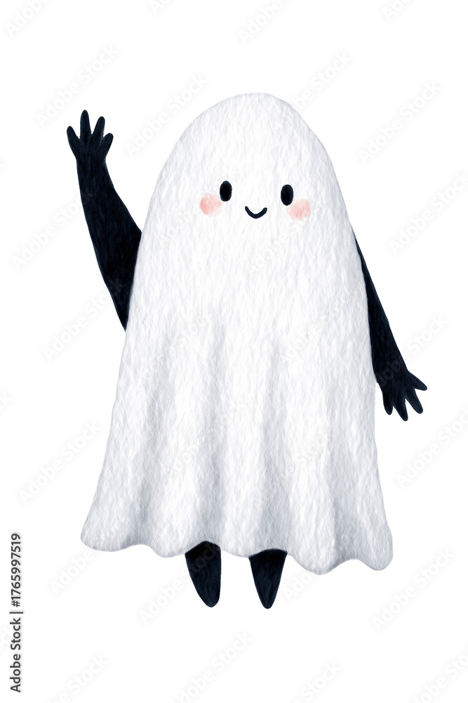 Obraz premium Friendly ghost with hands and legs with raised hand.