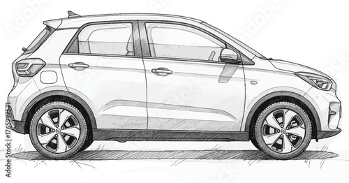 A modern compact hatchback car illustration isolated on white background, showcasing its sleek design and urban appeal for city driving enthusiasts