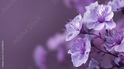 Awesome photo of beautiful azalea flowers in full bloom on a soft purple background.