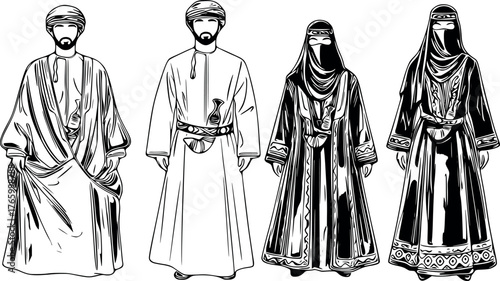 Middle Eastern People Traditional Clothing Arabic Culture Outfits Male Female Figures