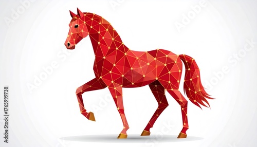 Plakat Red geometric low poly horse vector connectivity