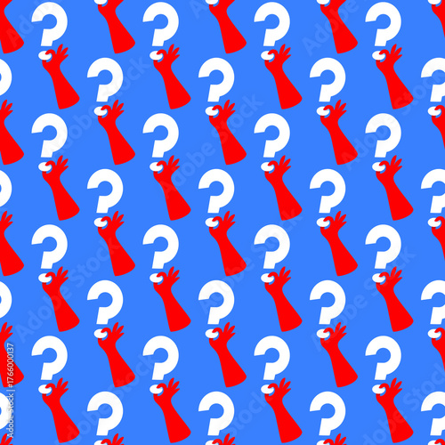 Seamless pattern of hands with a question mark for Election Day