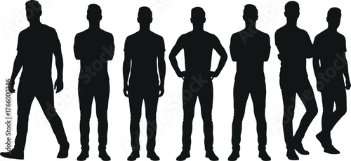 Human silhouettes, standing poses, walking motion, posture study, body language, lifestyle design, animation reference, ergonomics concept, psychology illustration, everyday figure