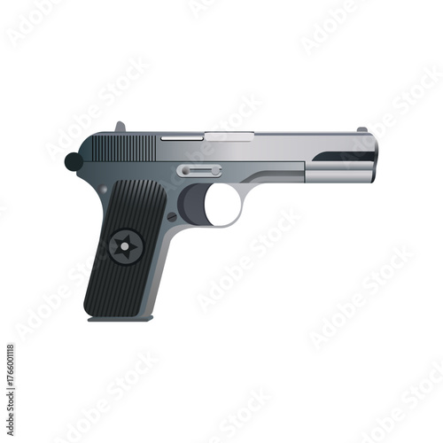 Tokarev TT-33 Pistol Vector Illustration, Vintage Soviet Semi-Automatic Firearm Side View Design