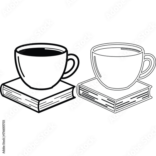 Coffee cup on a book outline illustration drink read reading study literature education beverage hot