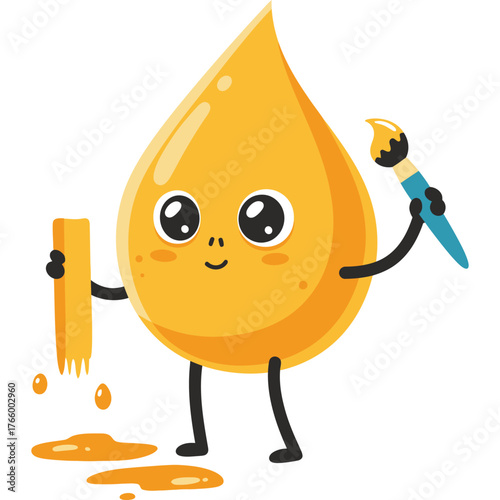 Cute Cartoon Paint Drop with Brushes illustration character design color yellow artist drawing graphic fun