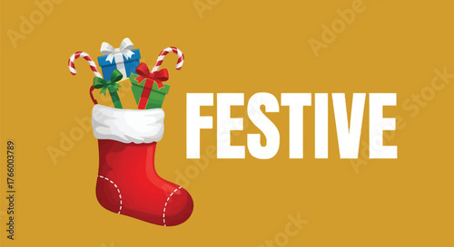 A festive christmas stocking overflowing with gifts and candy canes, perfect for holiday celebrations