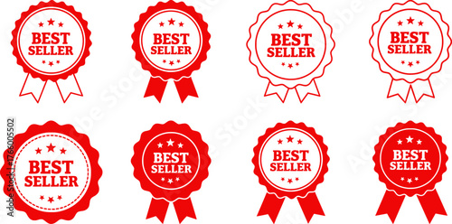 Vector art of collection of red best seller badges