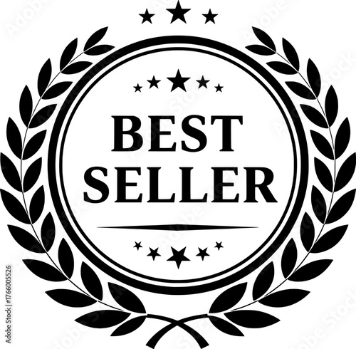 Vector art of best seller laurel wreath badge with stars