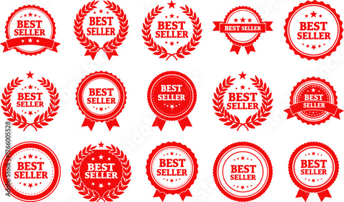 Vector art of set of red best seller badges and seals