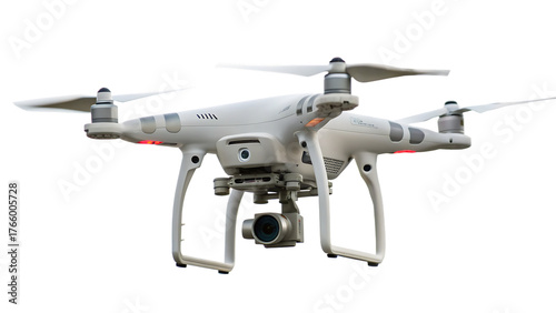 Drone capturing breathtaking footage cut out on PNG isolated on white background. AI GENERATED.

