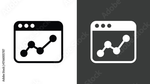 Website analytics icon showing a graph simple flat vector design element for web and mobile apps isolated on white and gray background