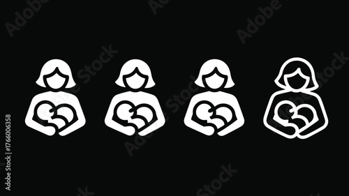 Breastfeeding icon set simple line vector illustration isolated on black background for web and mobile design