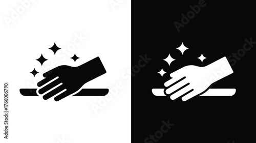 Cleaning service icon flat vector illustration of a hand wiping a surface isolated on white and black background