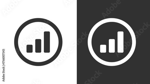 Signal strength indicator icons simple flat vector glyphs for mobile app and web design isolated on white and black background