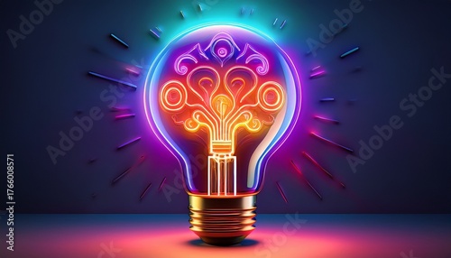 neon sign of a glowing light bulb symbolizing ideas and knowledge in trivia games with copy space