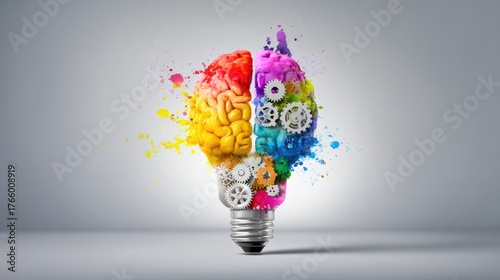 Creative Brain with Color Explosion and Gears