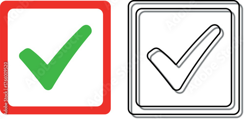 Two checkmark icons side by side one colored green and the other outlined in black and white