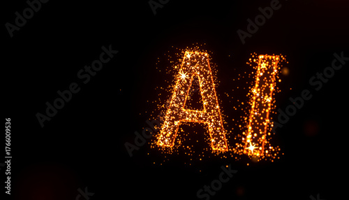 Glowing “AI” Letters Made of Golden Sparks – Futuristic Tech Symbol, Sparkling Artificial Intelligence Logo: Innovation & Digital Transformation Visual
