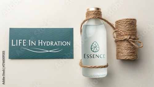 Refreshing Water Bottle with Natural Twine and Branding Elements