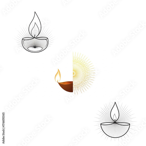 Elegant Diwali celebration concept featuring a traditional oil lamp with a mandala, perfect for festive greeting cards and cultural event promotions