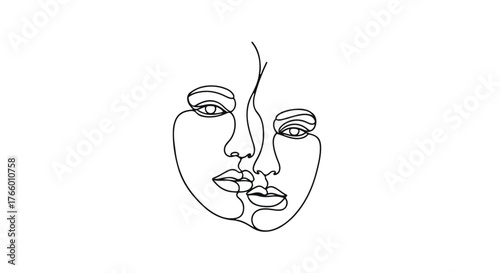 Minimalist abstract line art of two intertwined faces conveying emotion and connection