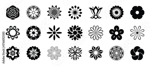 Flowers icon set. Flower Vector silhouette.