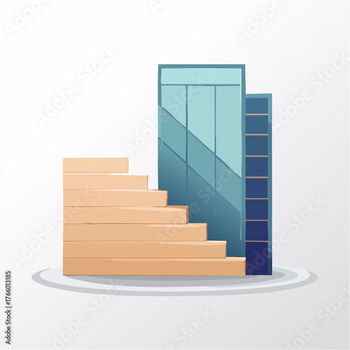 Abstract Geometric Composition: Staircase Leading to Architectural Structure Design