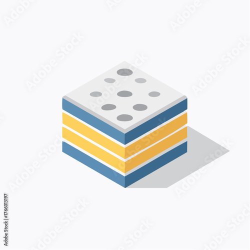 Abstract geometric layered structure with perforations and vibrant color scheme