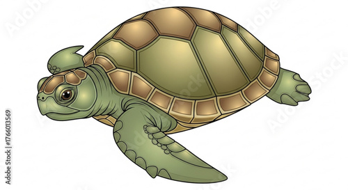 Cartoon sea turtle swimming gracefully with detailed shell and flippers illustration
