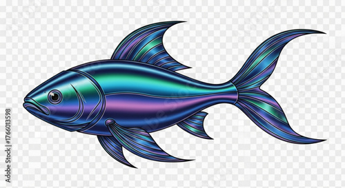 Iridescent fish with flowing fins and tail swimming in a colorful aquatic world