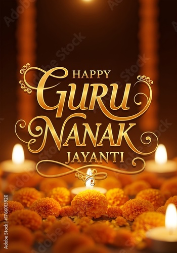 Guru Nanak Jayanti celebration with glowing candles and marigold flowers for spiritual festivity decor