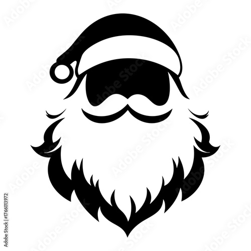 Santa Claus Beard Silhouette In Hat Solid Icon