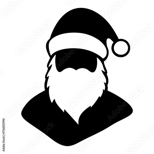Santa Claus Beard Silhouette In Hat Solid Icon