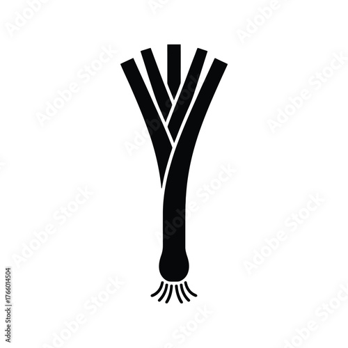 Black Silhouette Icon of a Leek Vegetable on White Background food ingredient