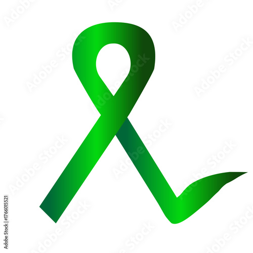 Green awareness ribbon with a positive checkmark symbol for health and success
