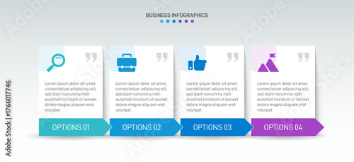 Progress bar featuring 4 arrow-shaped elements, symbolizing the four stages of business strategy and progression. Clean timeline infographic design template. Vector for mobile presentation.