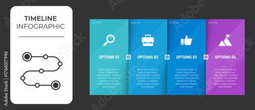 Progress bar featuring 4 arrow-shaped elements, symbolizing the four stages of business strategy and progression. Clean timeline infographic design template. Vector for mobile presentation.