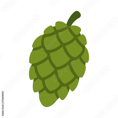 Green Pine cone. Hand drawn trendy flat style isolated. Natural winter and Christmas element. Ideal for holiday cards, stickers, menus, posters forest themes, seasonal decoration. Vector illustration