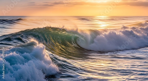 Fototapeta Naklejka Na Ścianę i Meble -  Ocean waves sunset sunrise gold.