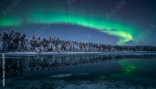 Aurora borealis over frozen lake in winter landscape scenic northern lights travel destination view 100 on transparent background