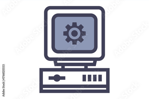 Old computer linear icon. Flat illustration