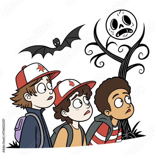 Kids trick or treating on halloween night