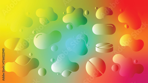 Colorful Medication Illustration Pills and Tablets with Bright Gradient Background Design
